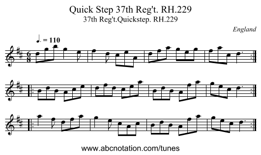 Quick Step 37th Reg't. RH.229 - staff notation