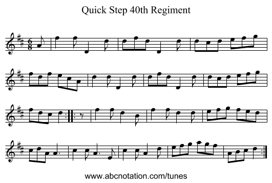 Quick Step 40th Regiment - staff notation