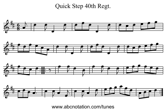 Quick Step 40th Regt. - staff notation