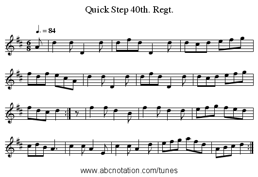 Quick Step 40th. Regt. - staff notation