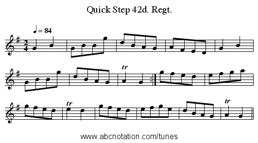 Quick Step 42d. Regt. - staff notation