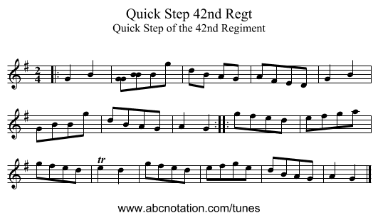 Quick Step 42nd Regt - staff notation