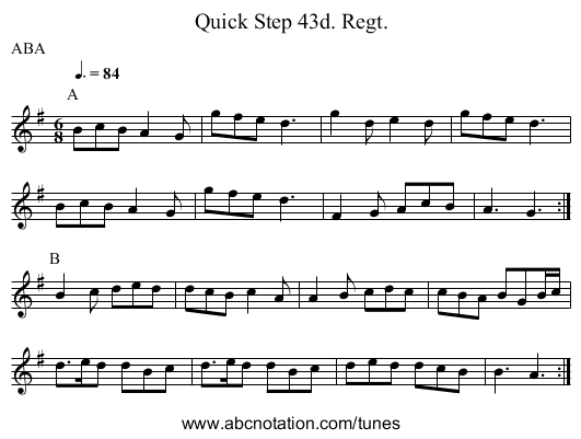 Quick Step 43d. Regt. - staff notation