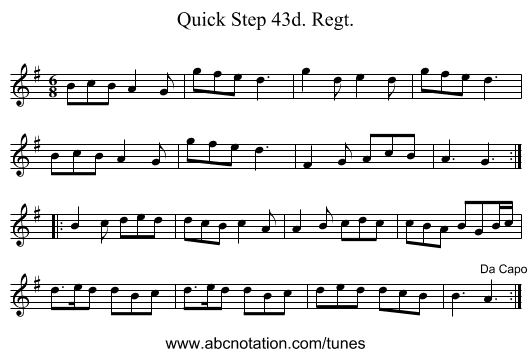 Quick Step 43d. Regt. - staff notation