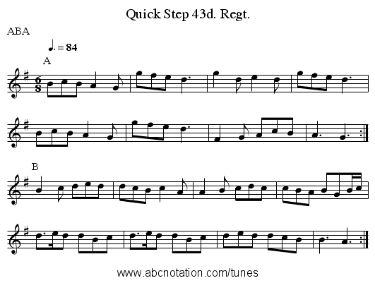 Quick Step 43d. Regt. - staff notation