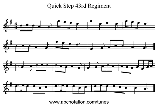 Quick Step 43rd Regiment - staff notation