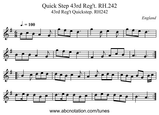 Quick Step 43rd Reg't. RH.242 - staff notation