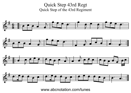 Quick Step 43rd Regt - staff notation