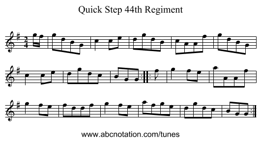 Quick Step 44th Regiment - staff notation