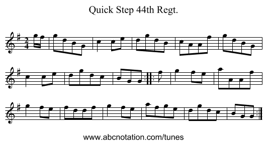Quick Step 44th Regt. - staff notation
