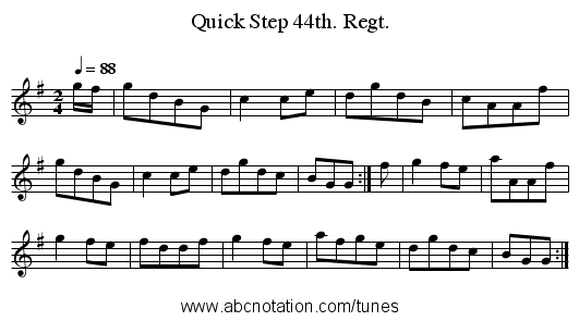 Quick Step 44th. Regt. - staff notation