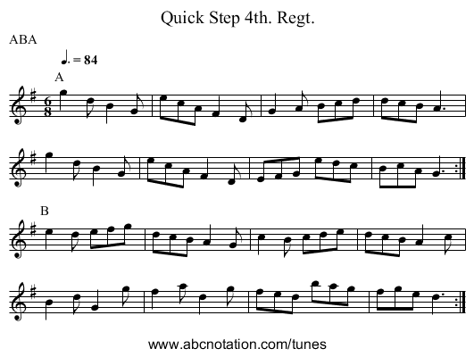 Quick Step 4th. Regt. - staff notation