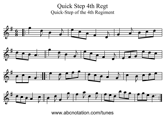 Quick Step 4th Regt - staff notation