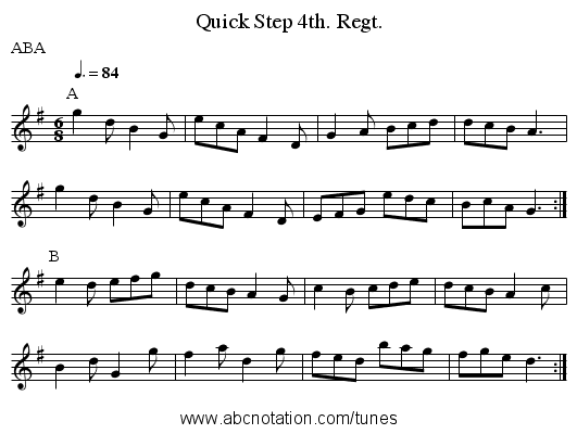 Quick Step 4th. Regt. - staff notation