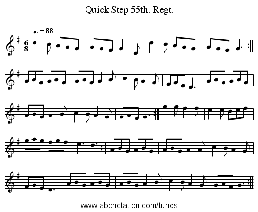 Quick Step 55th. Regt. - staff notation