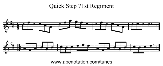 Quick Step 71st Regiment - staff notation