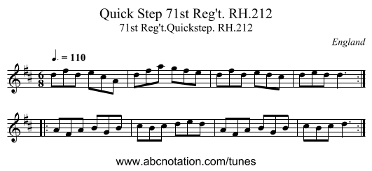 Quick Step 71st Reg't. RH.212 - staff notation