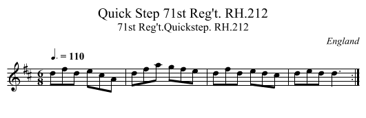 Quick Step 71st Reg't. RH.212 - staff notation