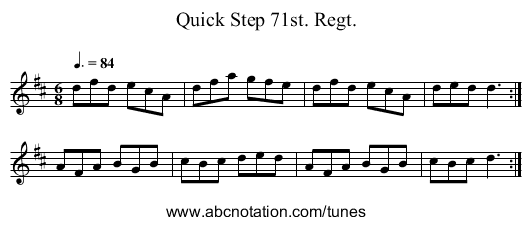 Quick Step 71st. Regt. - staff notation