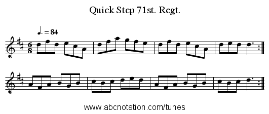Quick Step 71st. Regt. - staff notation