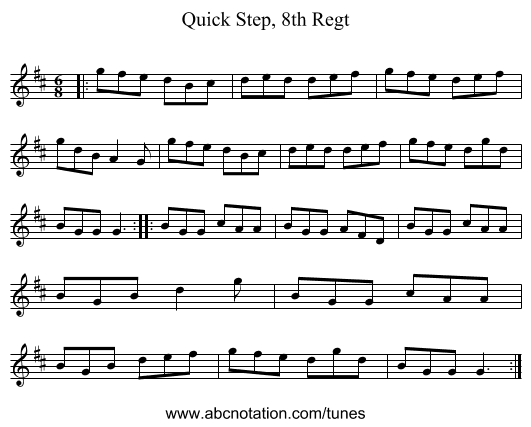 Quick Step, 8th Regt - staff notation