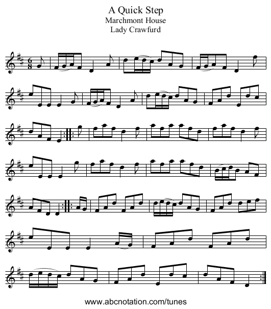 Quick Step, A - staff notation