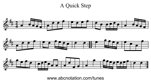 Quick Step, A - staff notation