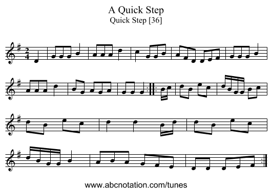 Quick Step, A - staff notation
