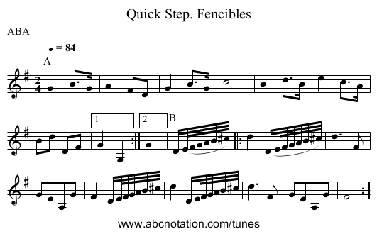 Quick Step. Fencibles - staff notation