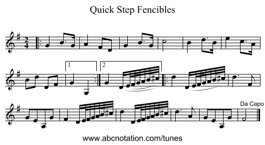 Quick Step Fencibles - staff notation