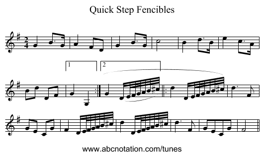 Quick Step Fencibles - staff notation