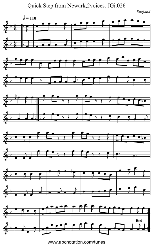 Quick Step from Newark,2voices. JGi.026 - staff notation