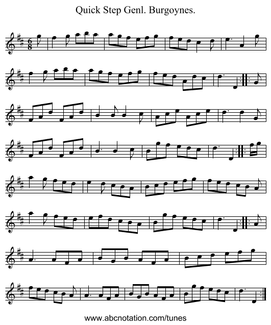 Quick Step Genl. Burgoynes. - staff notation