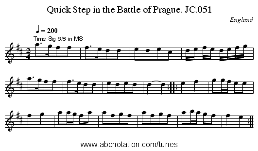 Quick Step in the Battle of Prague. JC.051 - staff notation
