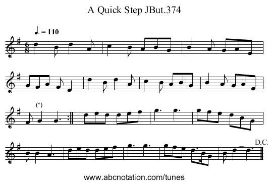 Quick Step JBut.374, A - staff notation