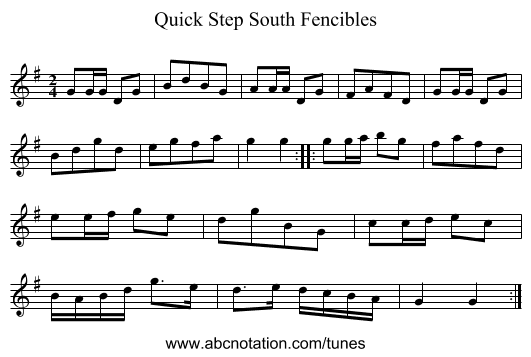 Quick Step South Fencibles - staff notation