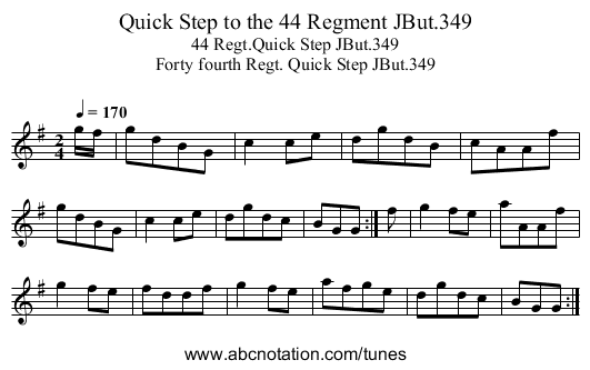 Quick Step to the 44 Regment JBut.349 - staff notation