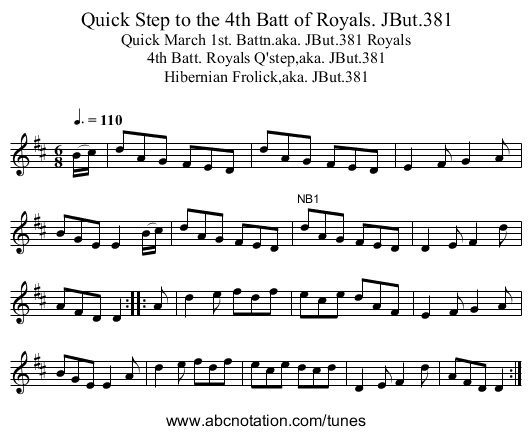 Quick Step to the 4th Batt of Royals. JBut.381 - staff notation