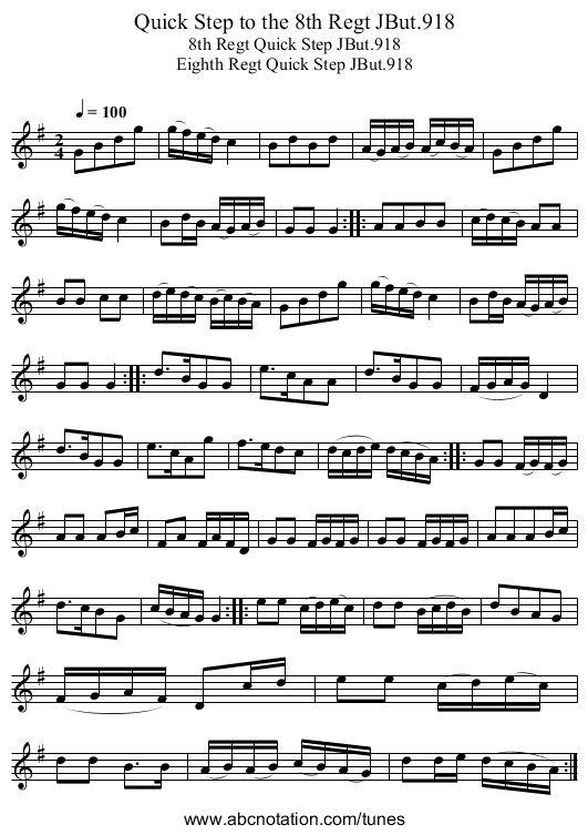 Quick Step to the 8th Regt JBut.918 - staff notation