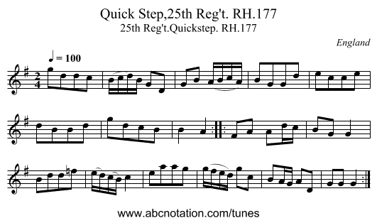 Quick Step,25th Reg't. RH.177 - staff notation