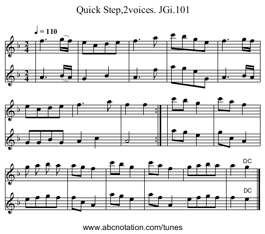 Quick Step,2voices. JGi.101 - staff notation