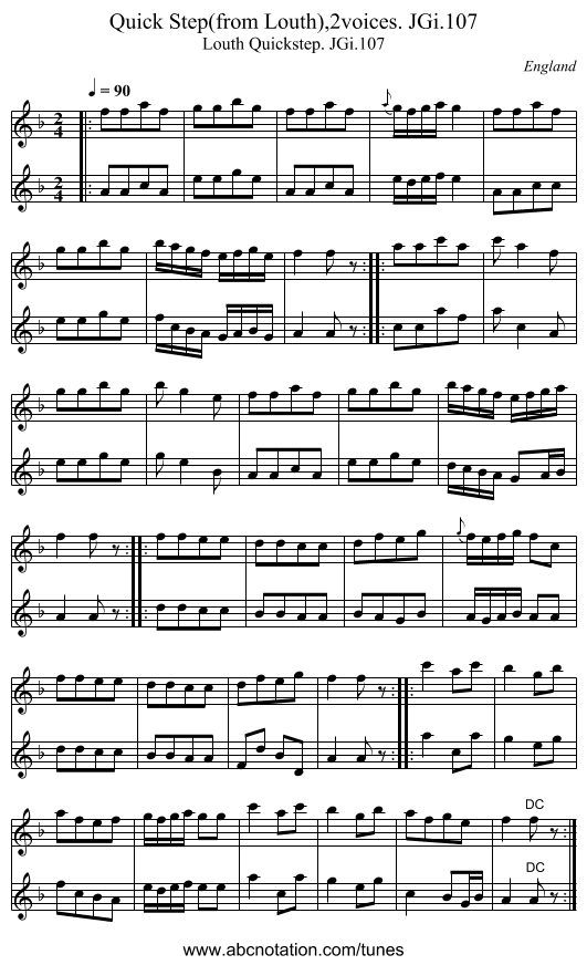 Quick Step(from Louth),2voices. JGi.107 - staff notation