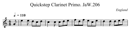 Quickstep Clarinet Primo. JaW.206 - staff notation