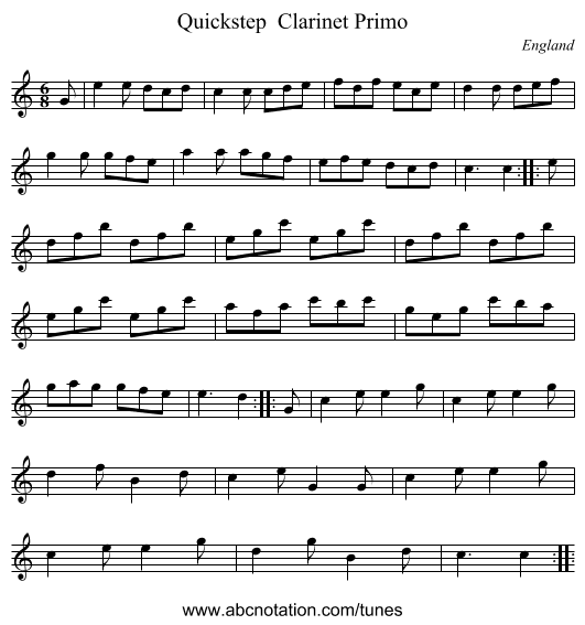 Quickstep  Clarinet Primo - staff notation