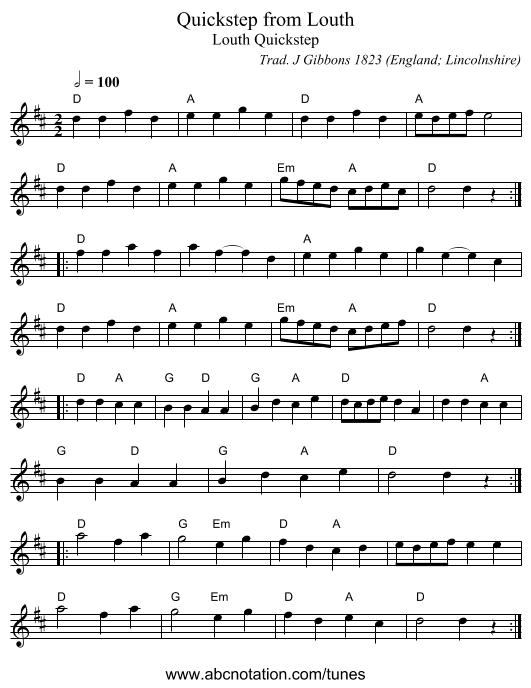 Quickstep from Louth - staff notation