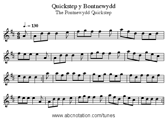 Quickstep y Bontnewydd - staff notation