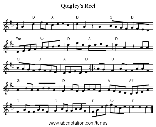 Quigley's Reel - staff notation