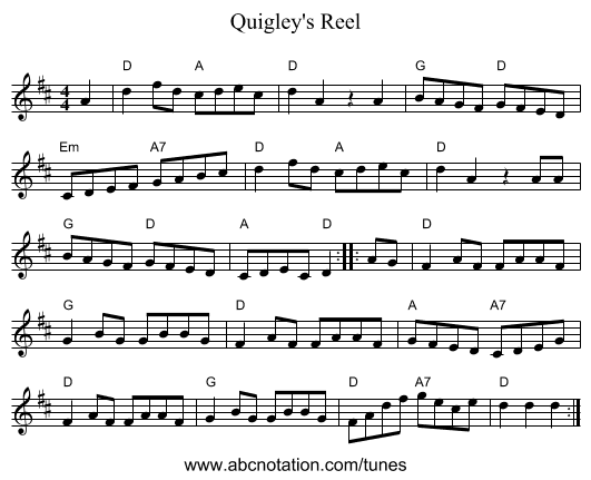 Quigley's Reel - staff notation