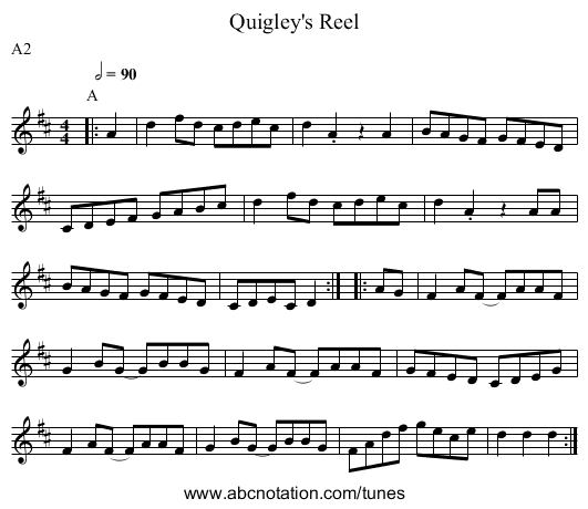Quigley's Reel - staff notation