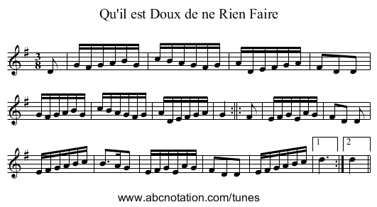 Qu'il est Doux de ne Rien Faire - staff notation